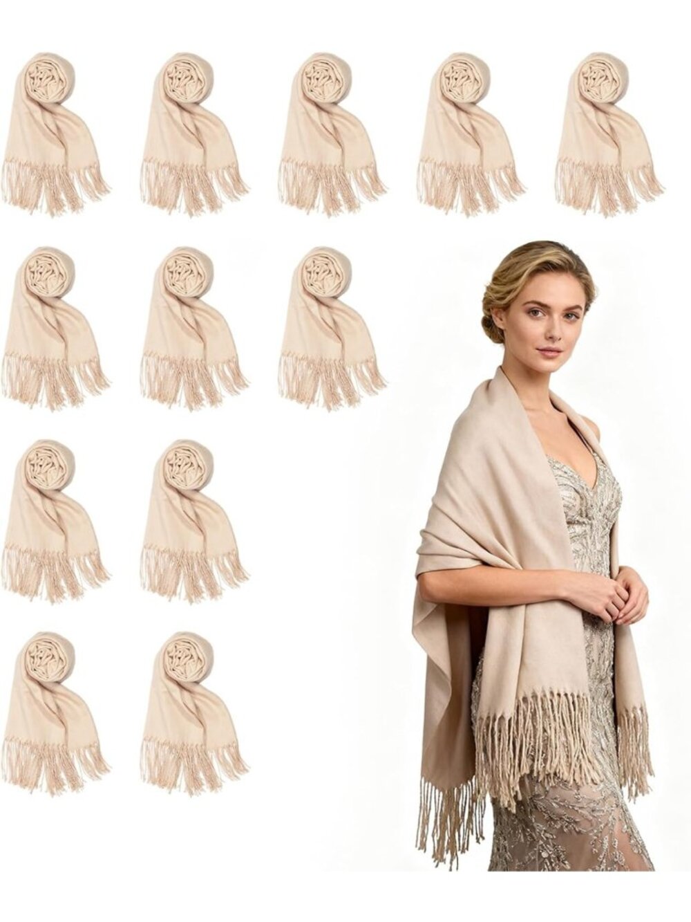 12 Pcs Pashmina Shawls Wraps for Weddings, Events & Guests - Elegant Accessories